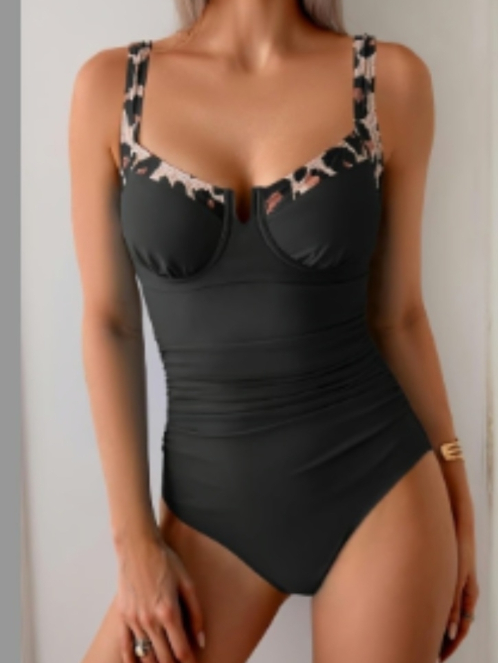 B2Prity Tummy Control One-Piece. Black One-Piece Swimsuit with Animal Print